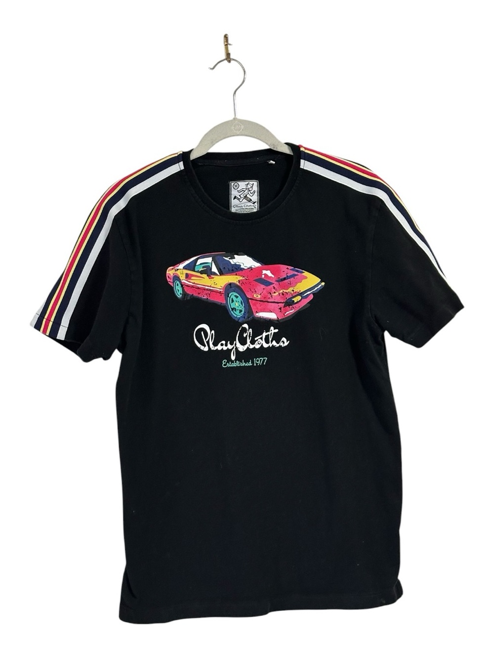 Play cloths Men 100% authenitc S/S t-shirt size Medium black solid W car logo.